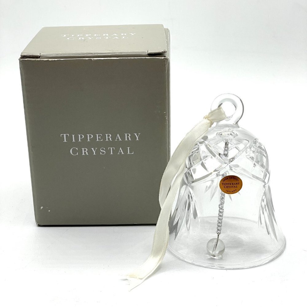 NIB Tipperary Crystal Ireland Lead Cut Clear Crystal Bell with Ribbon Hanger